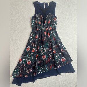 VTG‎ 90s Y2K Dress Size S Navy Floral Mesh Empire Fairy Goth Peacock Flowy Lined